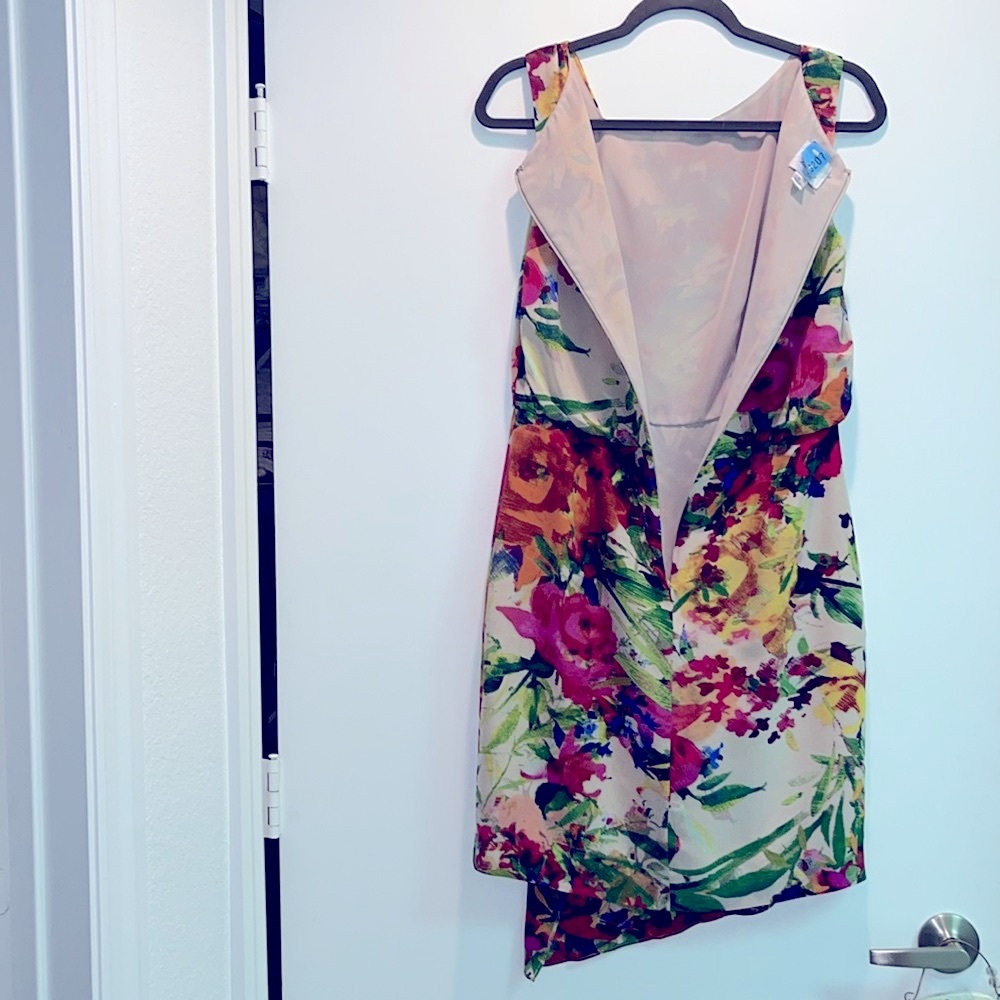 Suzi Chin For Maggie Silk Asymmetrical Sleeveless Dress Size 6 Vibrant Colors - Picture 6 of 13